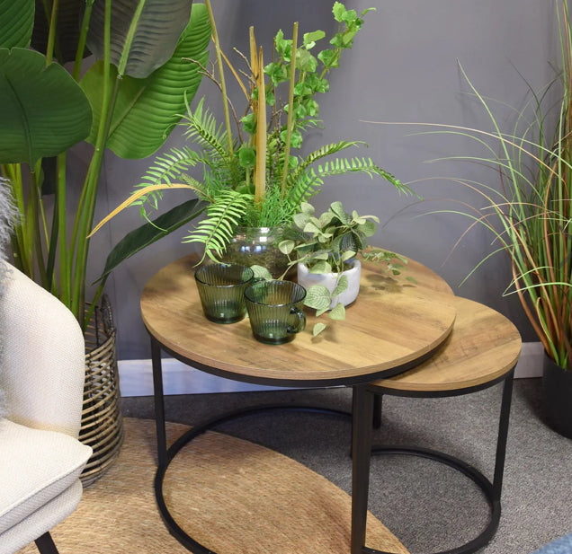 Wood & Metal Round Nest of Tables