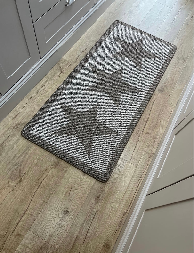 Taupe Star Door washable mat rug Runner 67x150cm and 67x200cm