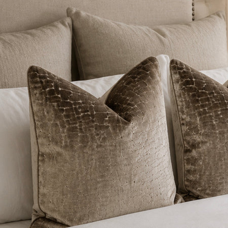 Bloomsbury taupe velvet textured cushion feather filled