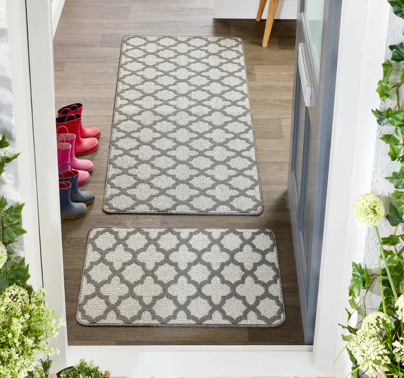 Silver grey Tile print washable door mat rug 3 sizes