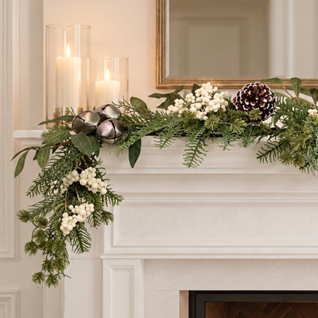 Premium Noel white snow berry and pewter bell garland 160cm