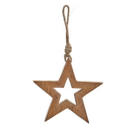 Natural Wooden Hanging Cutout Star, 2 Sizes