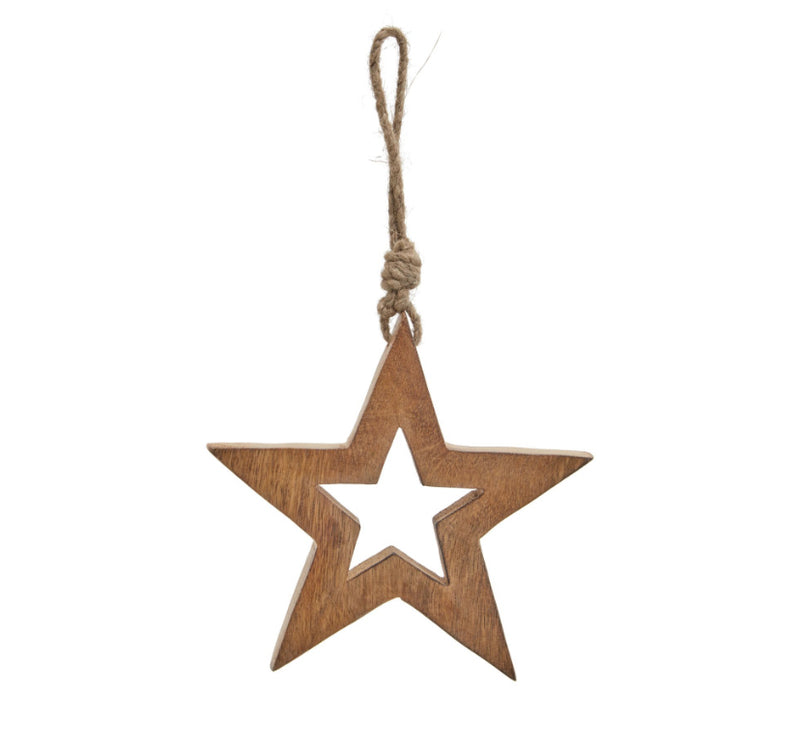 Natural Wooden Hanging Cutout Star, 2 Sizes