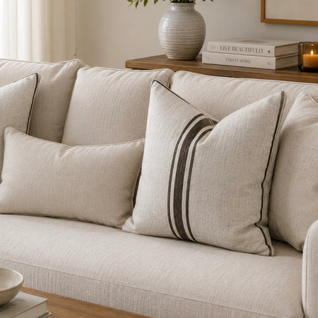 Windrush brown linen natural stripe cushion 50cm