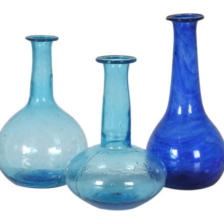 Set of 3 handmade glass bottles bud vases