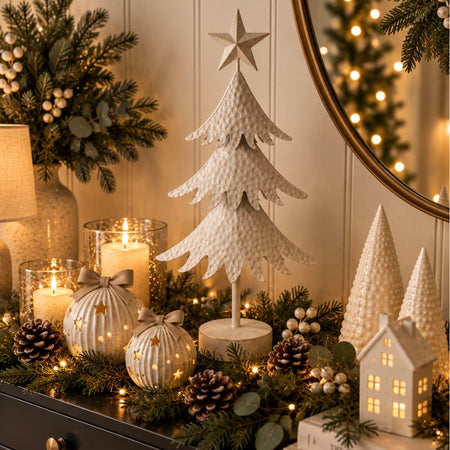 Tall large White Metal Cone Christmas Tree 53cm