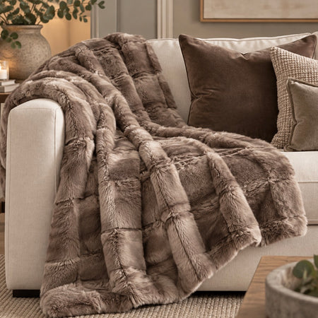 Deep taupe empress fur ribbed throw 2 Sizes Available