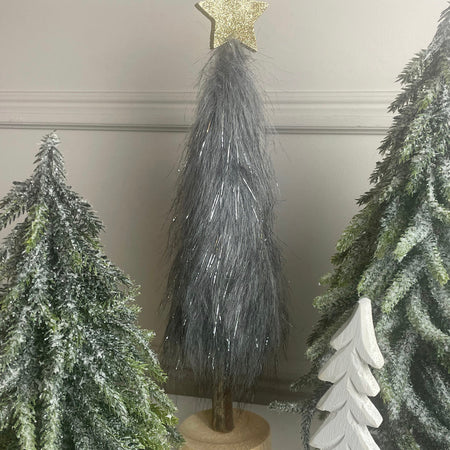 Wooden Fur Grey Christmas Tree Gold Star