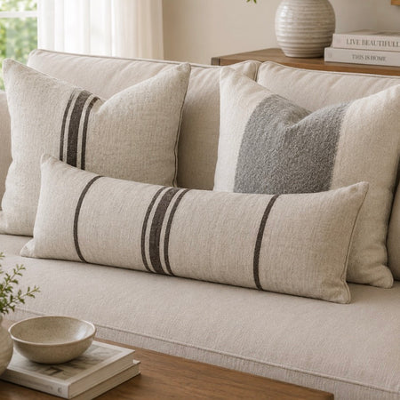Long brown stripe linen cushion 30x80