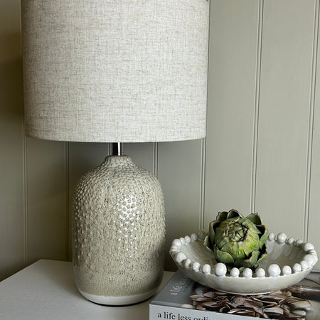 Stoneware ceramic Two Tone Taupe natural Textured Lamp Linen Shade
