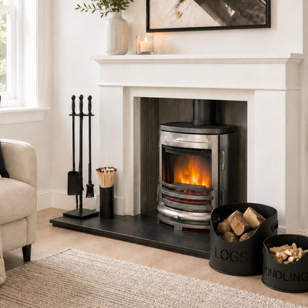 Black fireside set log kindling and match storage