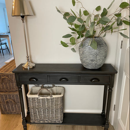 Large Grey Silver 3 Drawer Console With Shelf
