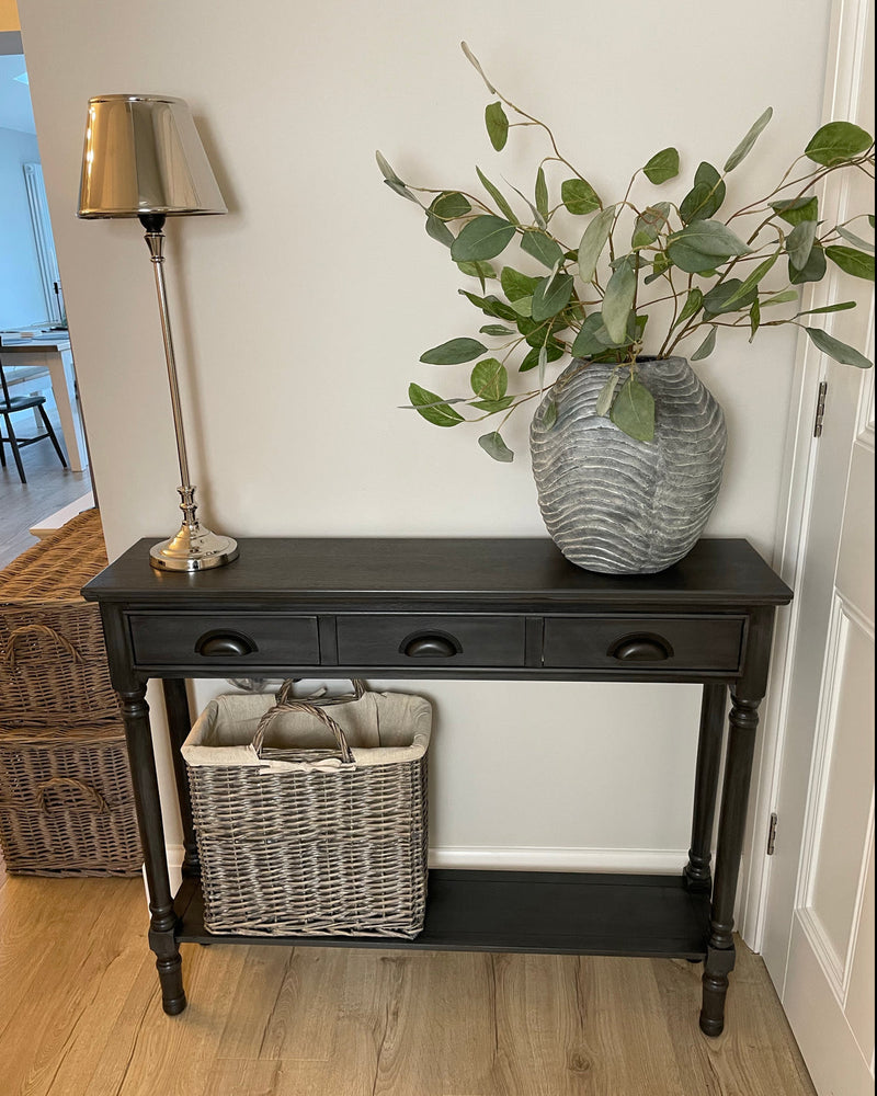 Large Grey Silver 3 Drawer Console With Shelf