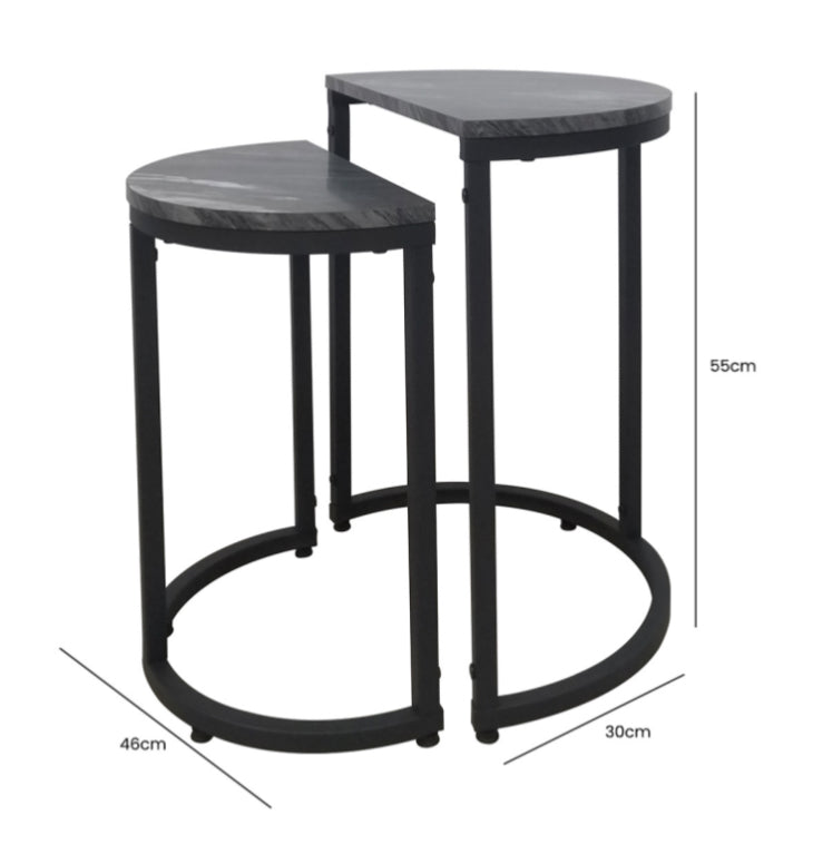 Black marble look top half moon table