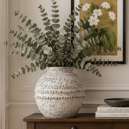 Grey taupe ribbed textured rustic chunky stone vase