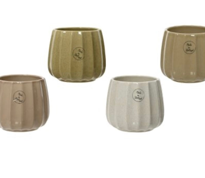 Ribbed Natural Tone Ceramic Plant Pots 4 colours
