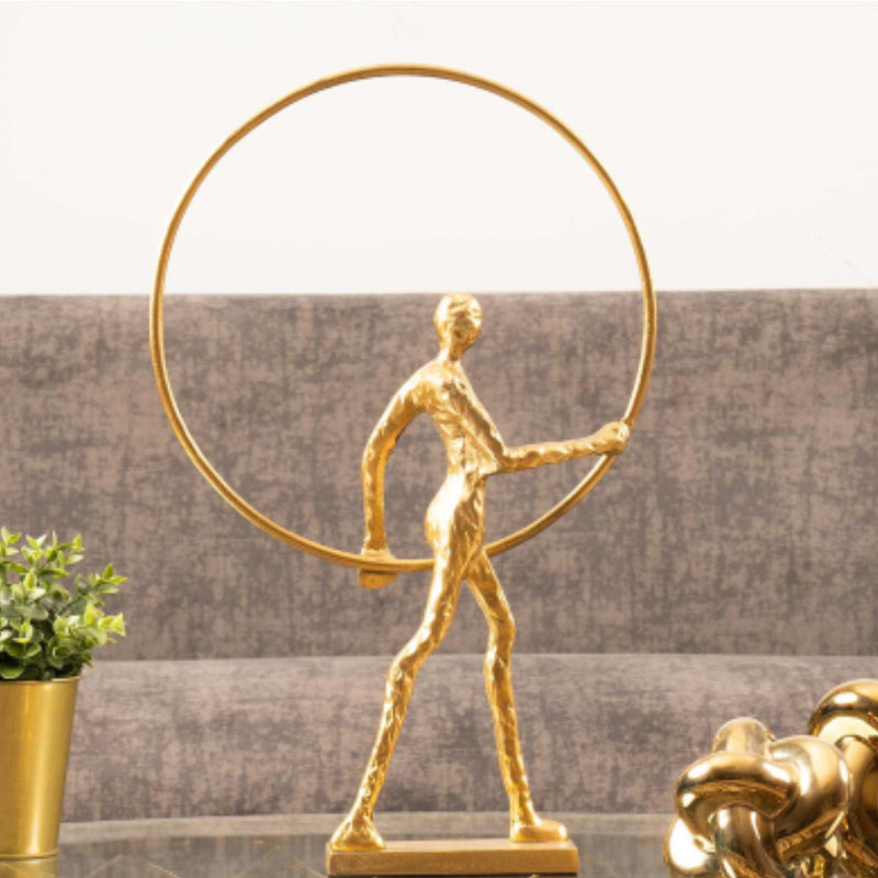 Gold walking man hoop sculpture 54cm