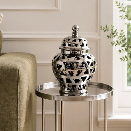 Silver textured ceramic ginger jar 22cm