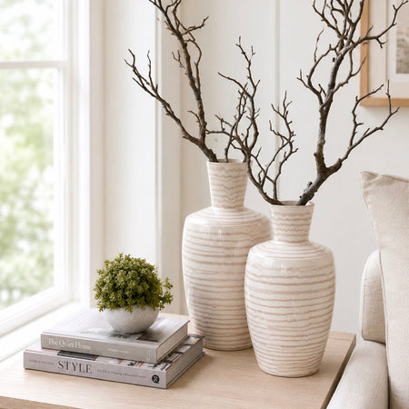 Beige cream stone stripe vase 2 sizes