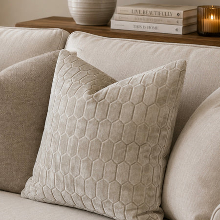 Albie Honeycomb Neutral Natural Velvet Feather Filled Cushion 43cm