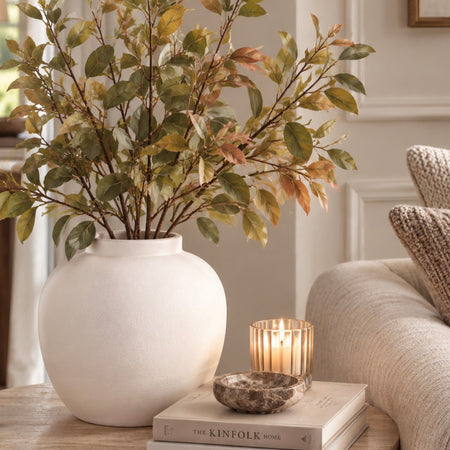 White bulbous squat textured vase 22cm