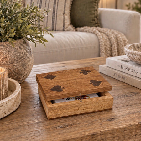 Mango wood playing card holder with cards
