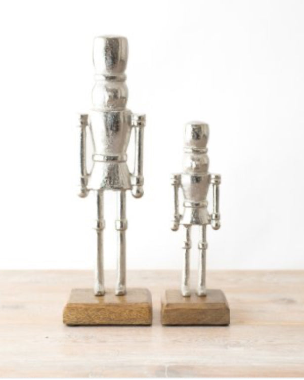 Silver Nutcracker Figures on Wood Base 2 Sizes Available