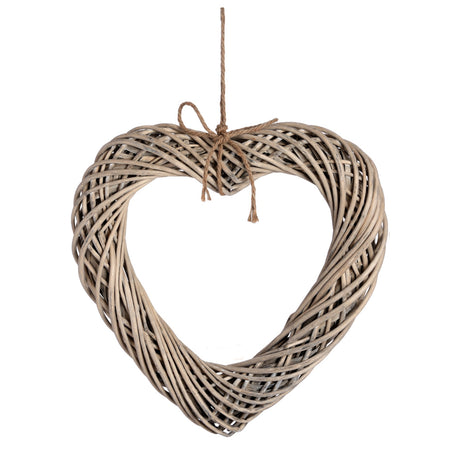 Wicker chunky heart with rope detail 50cm