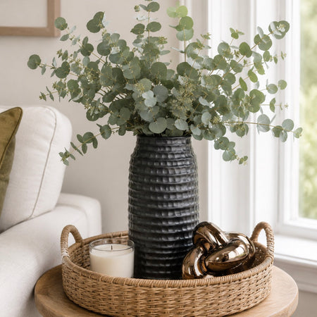 Black hammered textured vase 35cm tall