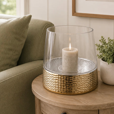 Large Gold textured glass candle holder