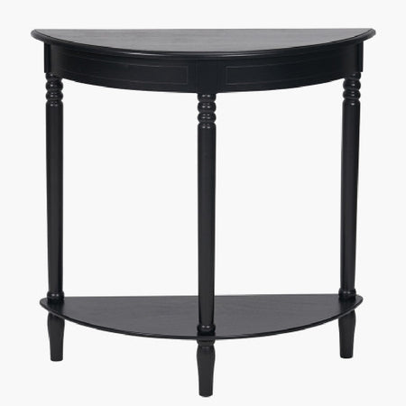 Black half moon table with turned legs