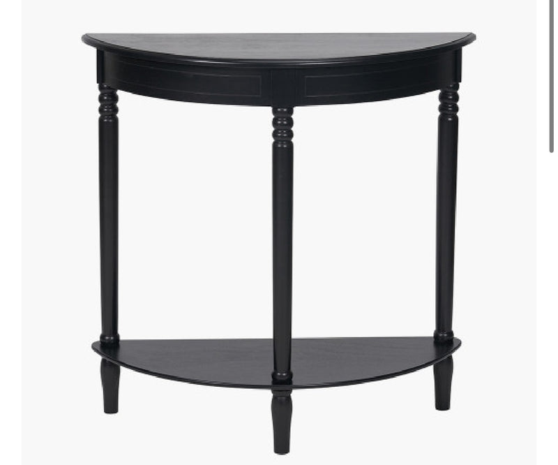 Black half moon table with turned legs