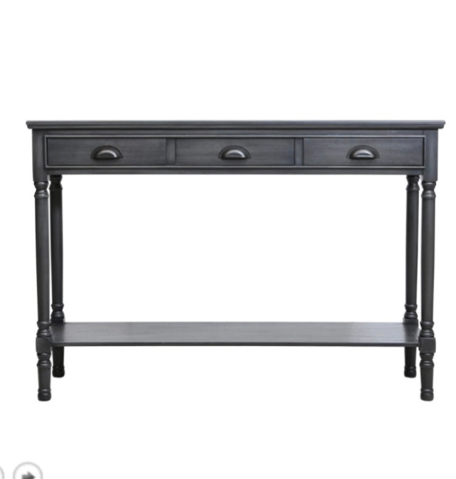 Large Grey Silver 3 Drawer Console With Shelf