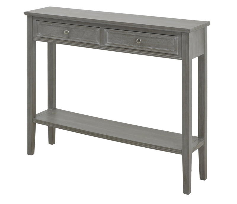 Washed wood 2 drawer console table with shelf