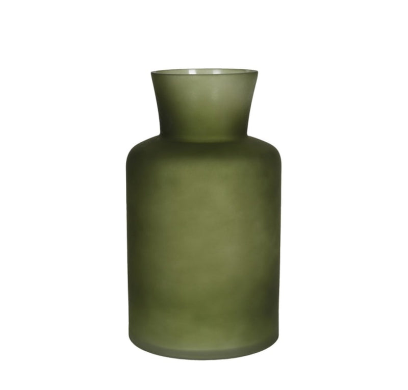 Smokey green glass bottle neck vase