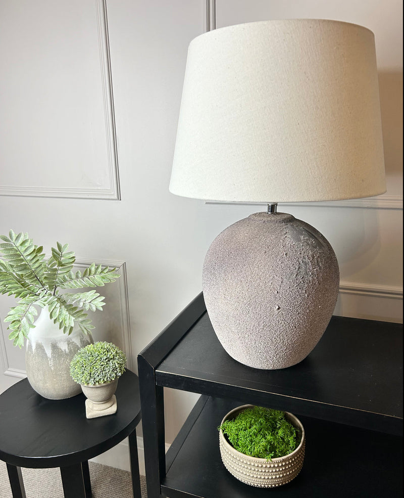 Light Brown Stone Finish Lamp With Linen Shade