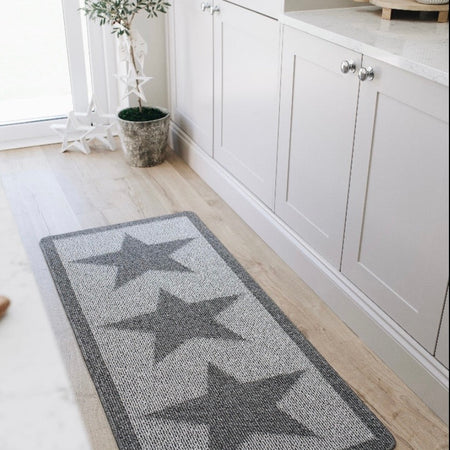 Grey Star Door washable mat rug Runner 67cm by 150cm and 67xm by 200cm