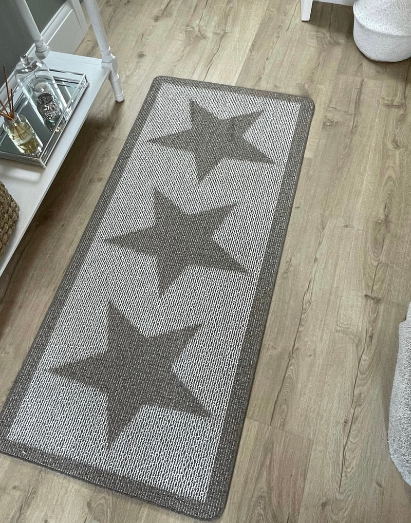 Taupe Star Door washable mat rug Runner 67x150cm and 67x200cm