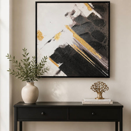 Black gold abstract framed art