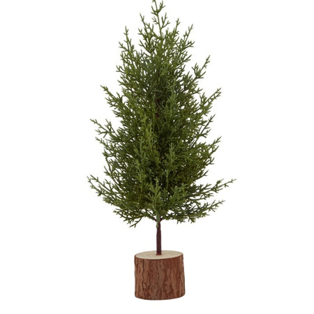 Green Fir Tree on Log Base