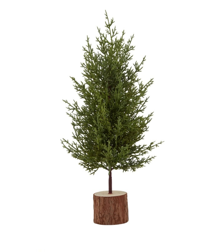 Green Fir Tree on Log Base
