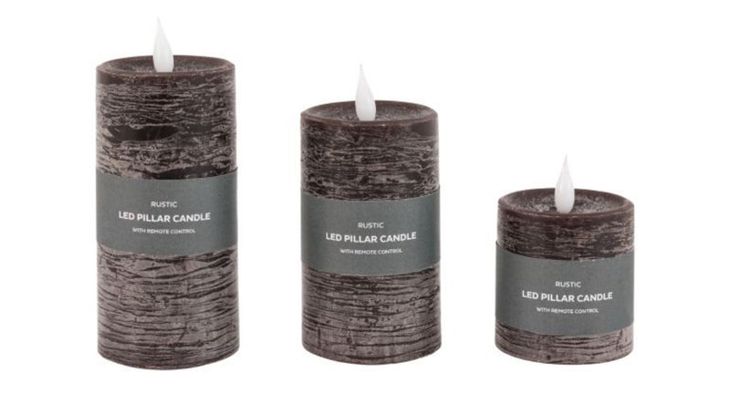 Set of 3 remote controlled LED candles brown mocha