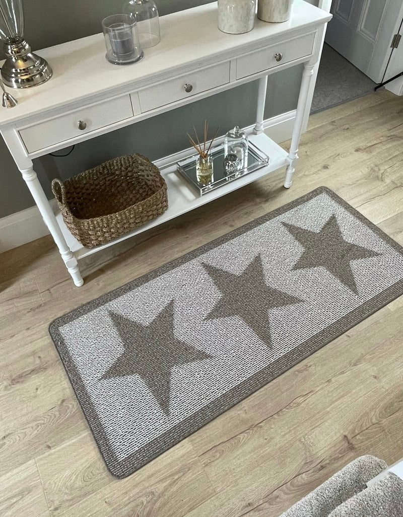 Taupe Star Door washable mat rug Runner 67x150cm and 67x200cm