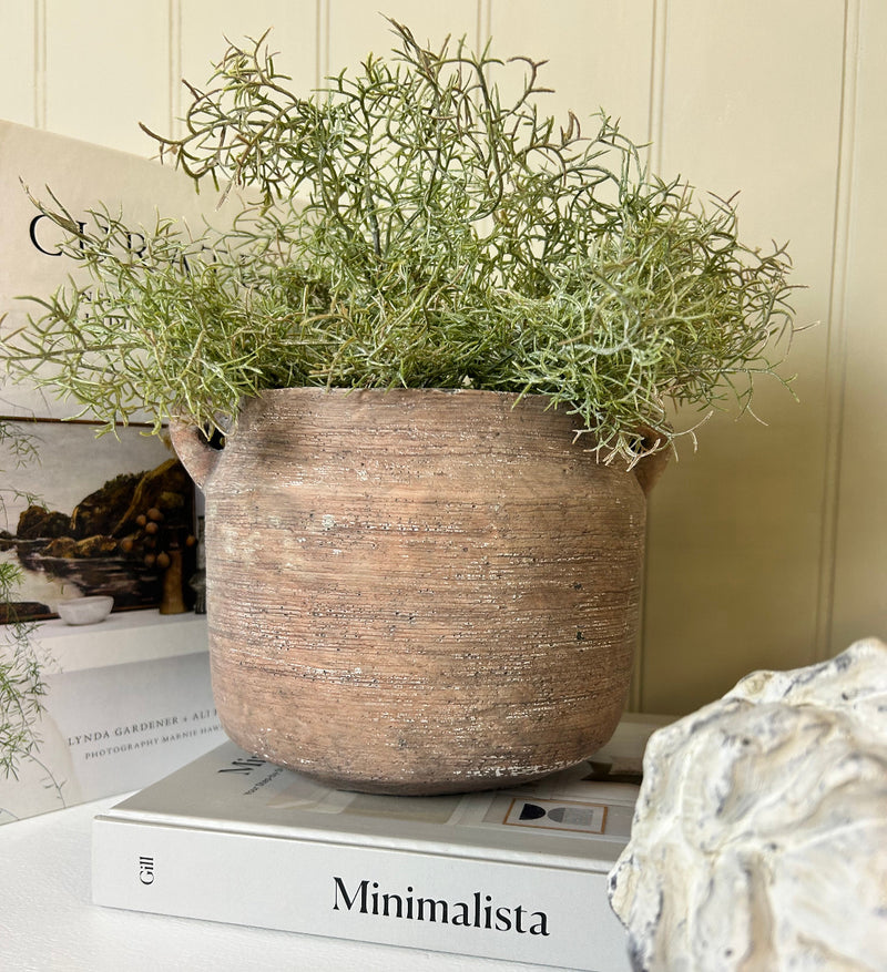 Bronze Pewter Ribbed Ceramic Planter