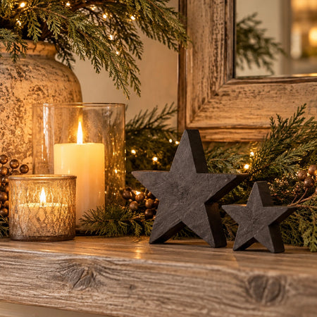 Chunky thick rustic black wood stars 2 sizes