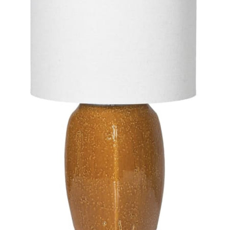 Russet rust chunky ceramic lamp with linen white shade
