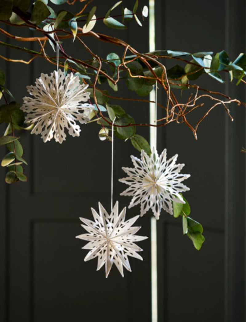 Set of 9 boxed paper cut out snowflakes stars