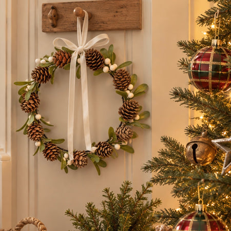 Round acorn pine cone hanging wreath 20cm