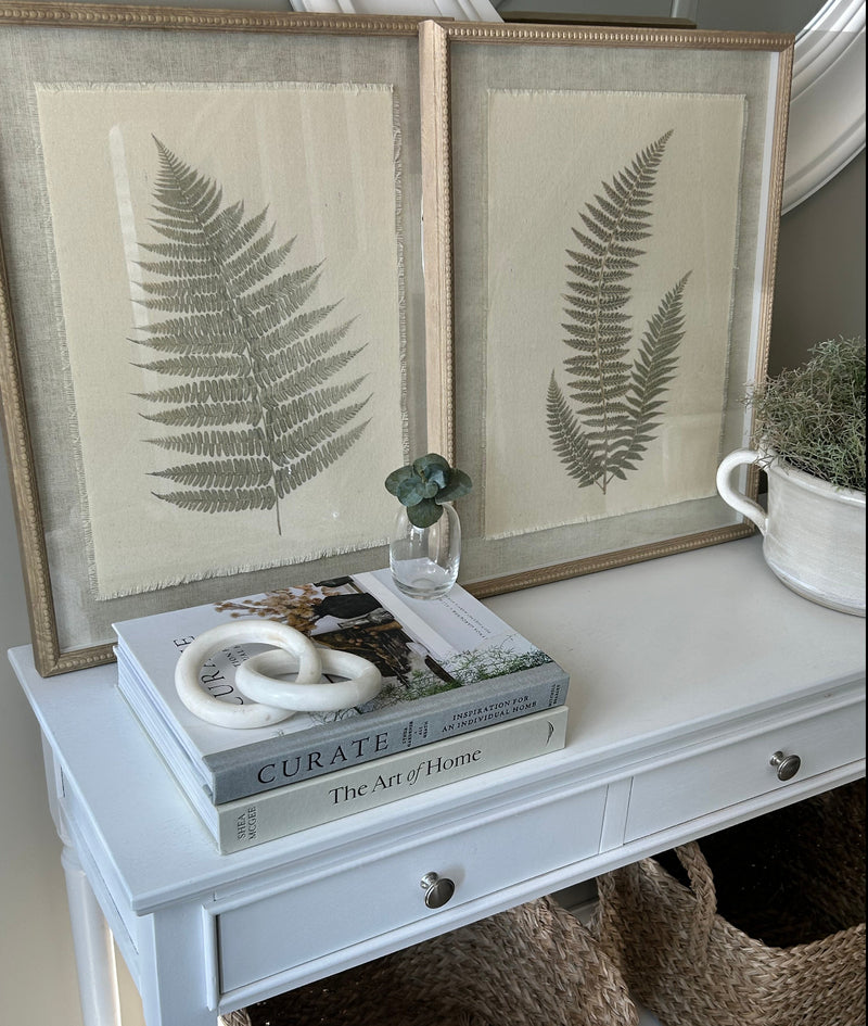 Beaded wood frame fern botanical prints 2 styles