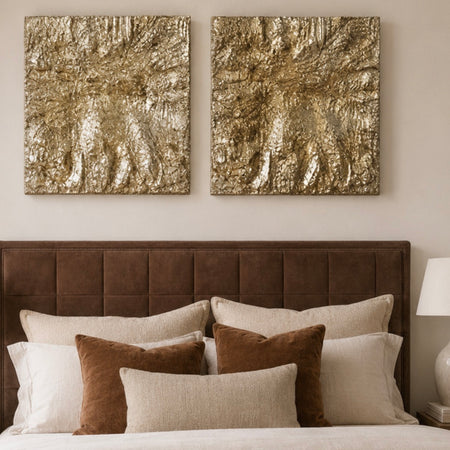 Gold textured panel wall art set of two